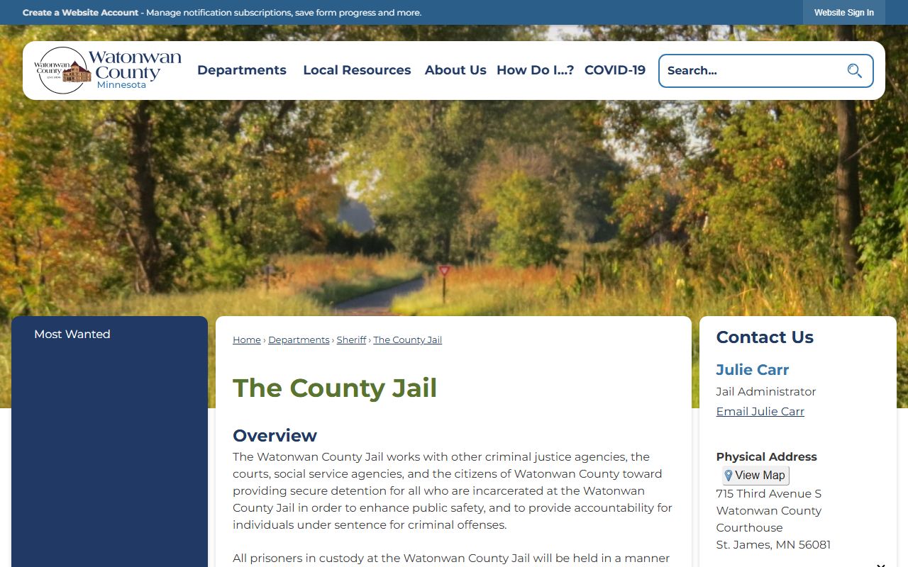 Watonwan County Jail inmate population overview page