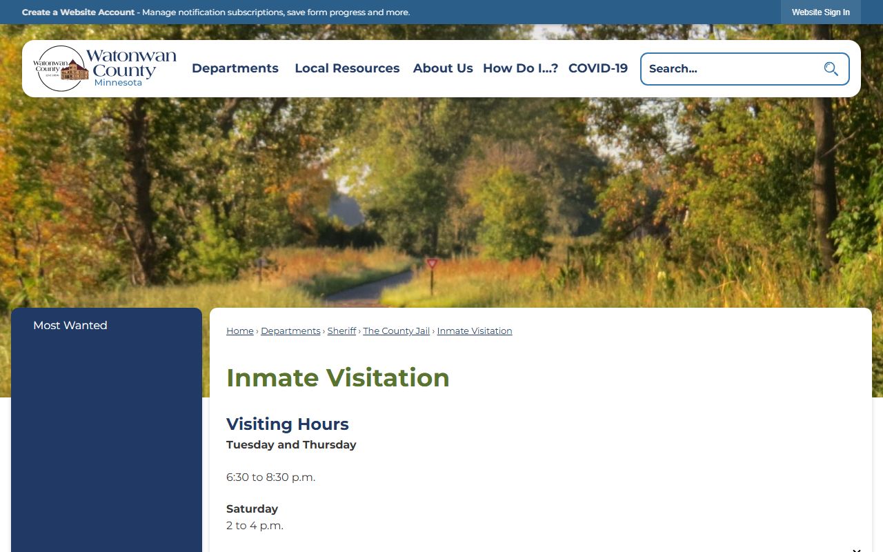 Watonwan County Jail visitation schedule and inmate rules